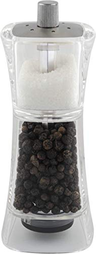 Grunwerg Gmill Molino combinado de sal y pimienta de acrílico, molinillo de pimienta ajustable de cerámica y salero, 13 cm, transparente