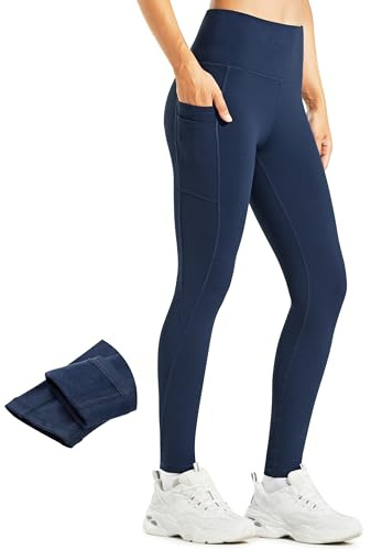 Libin Mujer Invierno Leggins Termicos Pantalones Impermeable Mallas Termicas Cálido Elásticos Pantalon de Senderismo con Bolsillos, Azul Marino, XS