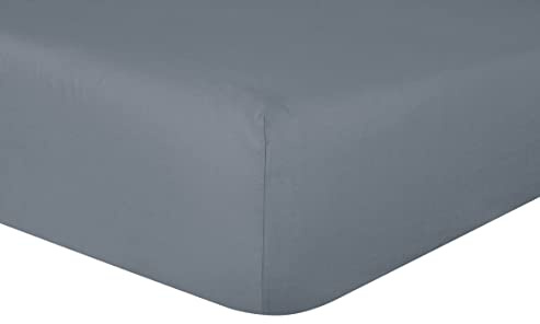 Sleepdown 100% Pure Cotton Deep Fitted Sheet Warm Cosy Breathable Super Soft Bedsheet Bed Linen 32cm Extra Deep Pockets - Slate - Double,5056557500710