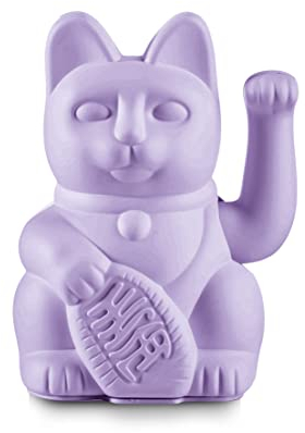 DONKEY Products Lucky Cat Lilac 330544 Japanese Lucky Charm Waving Cat Plastic in Purple Size: 8.5 x 10.5 x 15 cm