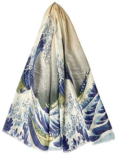GFM® mélange de soie écharpe d'été basée sur l'art de la peinture (VSLK-hokusai -La Grande Vague) FS-VSLK-SC-3466-A
