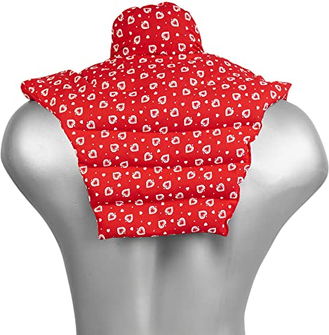 Nackenhörnchen HWS - Nacken + Schultern + Rücken - Herzen-rot - Traubenkernkissen - Nackenkissen Wärmekissen - Nacken-Wärmekissen für Mikrowelle und Backofen