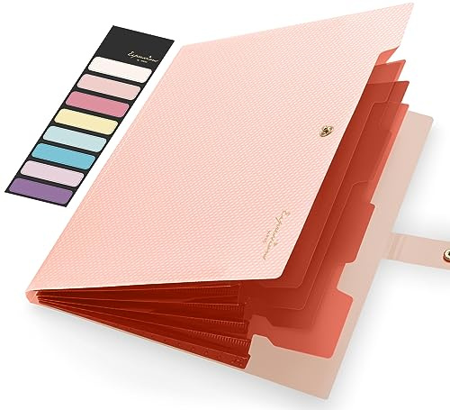 Sooez Expanding File Folder, Letter Size Accordion File Organizer, 5 Pocket Folders for Documents, Cute Folder with Labels, Portable Paper Organizer for School Office Supplies, A4 Size, Peach