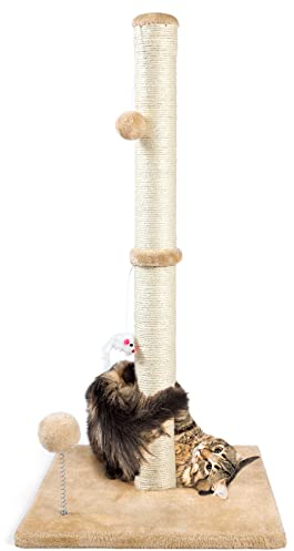 ANWA Postes rascadores para Gatos de Interior, Poste rascador 3 en 1 con Juguetes de Peluche, Poste de sisal Gatos de Todas Las Edades con Base Estable Reforzada, Color Gris