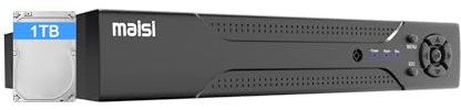 maisi 1080p 8 Channel DVR Recorder with 1TB Hard Drive for CCTV Camera System, Support AHD/CVI/TVI/IP/CVBS(Analog) Cameras, Motion Detection, APP Remote Viewing, USB Backup