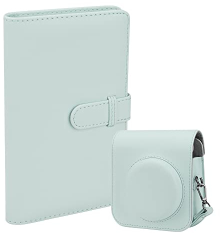108 fickor mini fotoalbum med kamerafodral kompatibel med Instax Mini 12-kamera. (mintgrön)