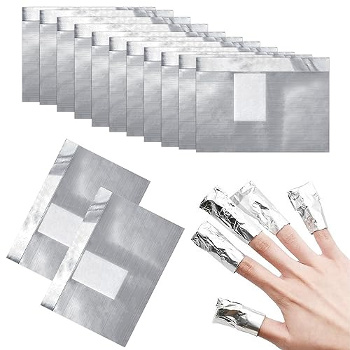 Qufiiry 200 Pcs Foil Nail Wraps, Foils for Gel Nails, with Pre-attached Lint-Free Cotton Pads, Acetone Polish Remover, Fast & Gentle Soak Off Removing, Silver