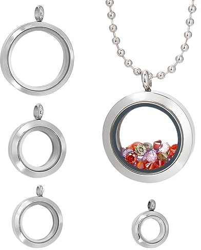 UNICRAFTALE 4 Stück 4 Größen Living Memory Edelstahl Kristall Fotorahmen Medaillon Anhänger Flach Rund Schwebender Charm Mit Glas DIY Zubehör Für Die Herstellung von Schmuck Und Halsketten