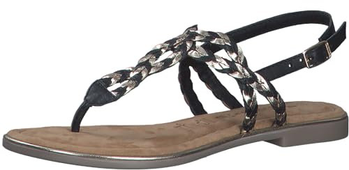 Tamaris Damen Sandaletten, Frauen Sandalen,Strandschuhe,Sommersandalen,bequem,flach,Sommerschuhe,Freizeitschuhe,Black/Gold,37 EU