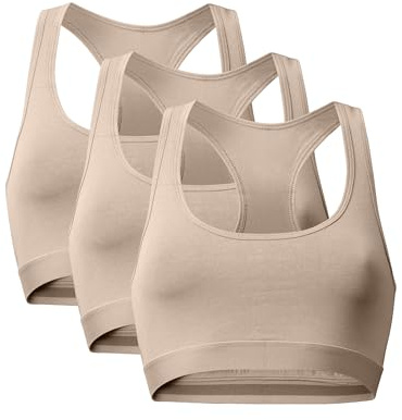 DANISH ENDURANCE Bralettes for Women, Non Wired Bra, Organic Cotton, Racer Back Bra, Comfort, Bras for Women Multipack, 1 or 3 Pack, Beige, XL