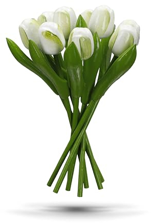 MomoMoments Bouquet de tulipes en bois pour votre bien-aimé - 9 tulipes en bois peintes à la main - 20 cm de haut - Jaune/orange - Bouquet de fleurs artificielles - Fabriqué en Hollande (1,
