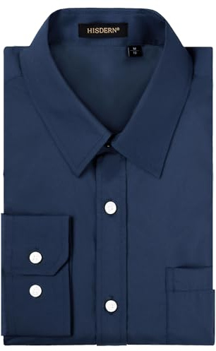 HISDERN Mens Formal Dress Shirts Long Sleeve Shirts Regular Fit Shirt for Men Casual Shirt Blue 4XL