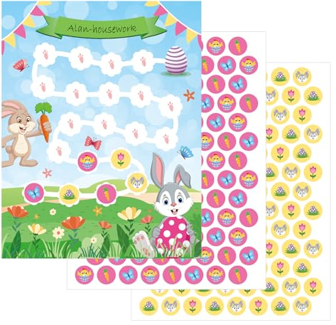 HONMOK 10pcs Belohnungstafel Kinder Hase Belohnungssystem Bunny Osterei 208 Sticker für Partyspiel Aufgabentafel Set zur spielerischen Motivation Schule Unterricht Junge Mädchen adhs Gute Gewohnheit