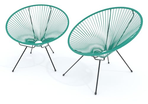 Set Di 2 Poltrone Sedia Relax Con Seduta A Corde Intrecciate Ovale E Struttura In Acciaio Robusto Arredo Arredamento Giardino Esterno Terrazzo Salone Soggiorno Salotto 72 x 78 x 89 cm (Verde Tiffany)