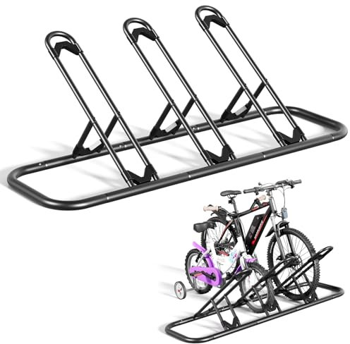 Mr IRONSTONE Bike Rack, Floor Storage Stand for Garage, Indoor/Outdoor Parking Holder, Fits Mountain, Road & Kids Cycles (Black, 3-Slot)