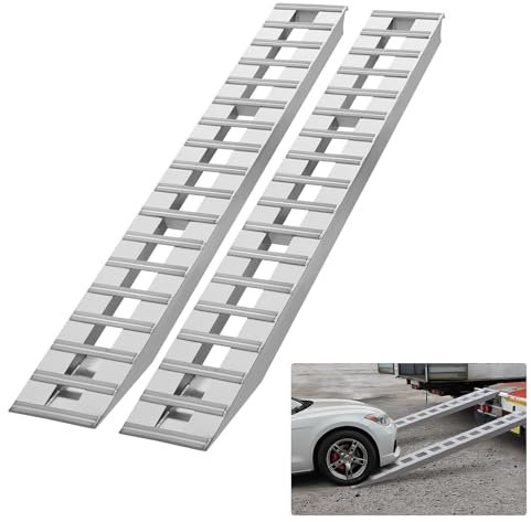 VEVOR Rampe de Chargement en Aluminium 2PCs 274,5 x 38 cm, Rampe d’Accès avec Capacité de Charge 4535,9 kg, Léger et Portable, pour Moto/Moto Tout-Terrain/Remorque/VTT/UTV/Tracteur/Tondeuse à Gazon