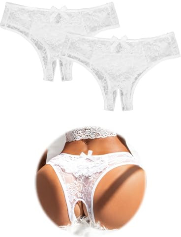 ohmydear 2 Pezzi Perizoma Aperto in Pizzo Tanga Donna Seducente Trasparente Mutande Donna Sexy con Buco Tanga Sexydonna Hot Vita Bassa Slip Donna Motivo Floreale Taglia Forti