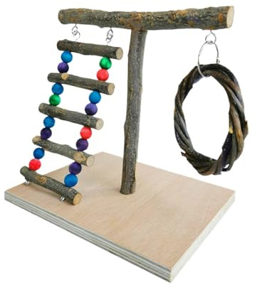 Parco giochi per pappagalli, posatoio per pappagalli in legno naturale, stand per giochi per uccelli, posatoio per pappagalli da tavolo, Parco giochi per uccelli, Giocattoli per gabbie per calopsitte