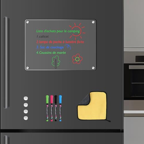 NAHRMY Lavagna Magnetica Frigo Transparente, 35 x 25 cm Trasparente Frigo Pianificazione Cancellabile per Scrivere Compiti Menu Lista Della Spesa