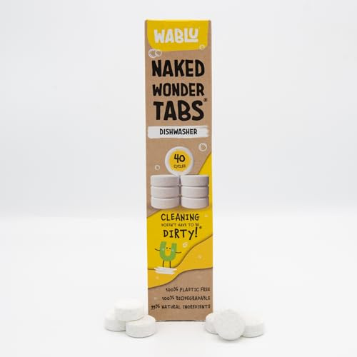 WABLU Dishwasher Naked Wonder Tabs® | Ultra-Concentrated, Plastic Free Dishwasher Tablets | Eco Friendly, 99% Natural Ingredients | Sustainable Cleaning | 40 Tabs