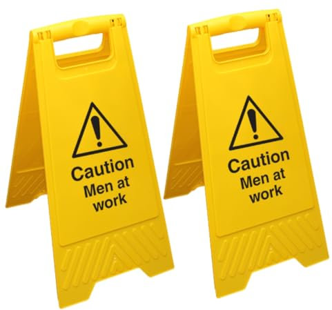 V Safety Caution Men At Work - Yellow Floor Sign Pack of 2