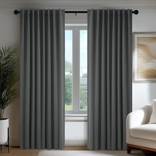 Deconovo Cortinas Opacas Térmicas Aislantes del Frío y del Calor para Ventanas, Cortinas para Salón y Dormitorio, 3 Modos de Montaje, 140 x 180 cm, Gris Oscuro, 2 Paneles