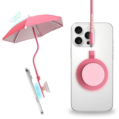On The Grip 3 in 1 Magnetic Umbrella Sunshade Collapsible Expandable Phone Grip & Stand - Elegant Magsafe Compatible Phone Holder for Secure Grip and Hands-Free Viewing (Pink)