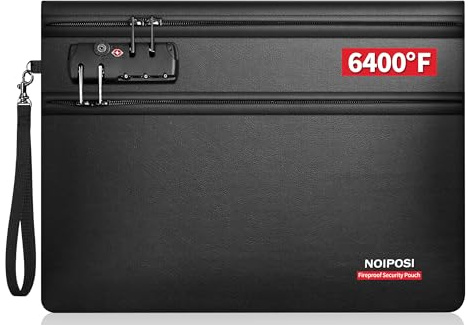 Noiposi 6 400 ℉ brandsäker dokumentväska med lås, 36 x 26 cm | 12-lagers värmeisolering | Dubbelt fack med dragkedja brandsäker plånbok för kontanter, pass och dokument