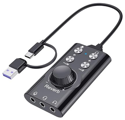 PUSOKEI Adattatore per Jack Audio da 3,5 Mm da USB/da 3,5 Mm, Scheda Audio Stereo Esterna con Controllo del Volume, Audio Surround Virtuale 7.1, Bluetooth 5.0, Plug and Play