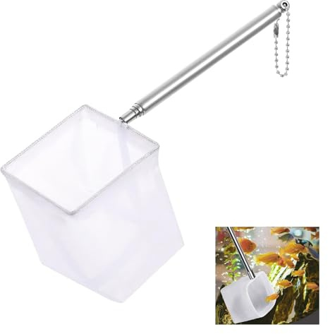 YANGWEN Mini Épuisette Aquarium 8cm, Mailles Fines Carrées Souples avec Manche Extensible en Acier Inoxydable pour Aquariums et Petits Bassins - pour Poissons, Crevettes et Aquascaping