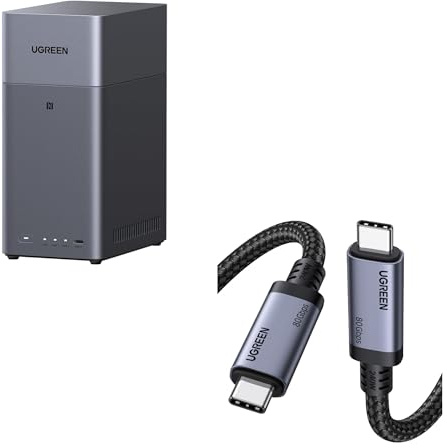 UGREEN NAS DH2300 2-Bay NAS and USB4 80Gbps Cable Kit, 64TB Ready Network Attached Storage with Remote Access & Fast Charging for Mac/iPad