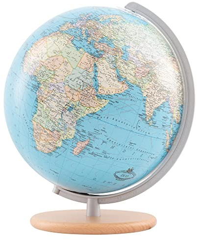 COLUMBUS DUO Count Tischglobus, 30 cm: handkaschierter DUO Leuchtglobus, 30 cm Kugeldurchmesser, Holzfuß, unbeleuchtet politisch, beleuchtet physisch