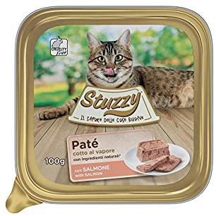 Stuzzy, Alimento Húmedo para Gatos Adultos Sabor Salmón, Línea Paté Y Carnes En Trozos - Total 3,2 Kg (32 Bandejas De 100 G)