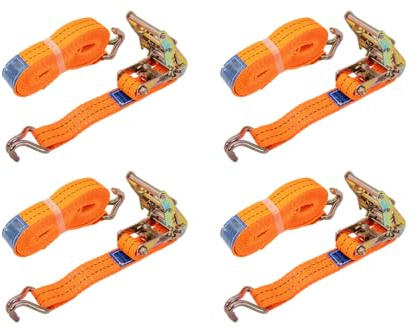 UNITRAILER Lot de 4 Sangles d'arrimage avec tendeur à cliquet 6m 35mm 2t Orange kit de Transport Robuste pour remorque Voiture dépanneuse et Utilitaire Fixation sécurisée de Cargaison et d'équipement