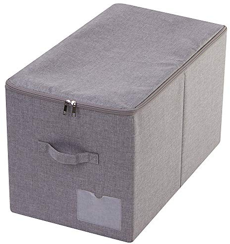 Amonsen 56(L) X32(L) X33cm(H), 60L Bacs de rangement rigides pliants pour vêtements avec couvercle, 3 poignées, pochette pour étiquettes et couvercle souple à fermeture éclair, gris foncé