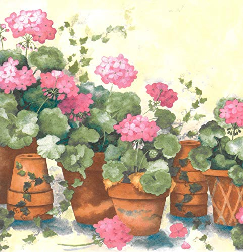 Dundee Deco BD6196 - Carta da parati preincollata, motivo floreale, rosa, marrone, verde, blu terra cotta con bordi in vaso, motivo retrò, 4,57 x 25,4 cm