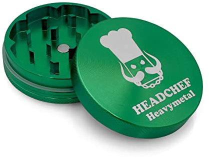 Headchef Heavymetal - Molinillo de hierbas de metal de 55 mm, 2 piezas, con tapa magnética (verde suelo)