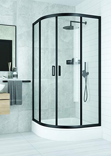 VBChome Duschkabine 80x80 Schwarz Viertelkreis 185cm Eckeinstieg Duschwand Schiebetür Duschabtrennung Klares Sicherheitsglas Dusche Duschtrennwand