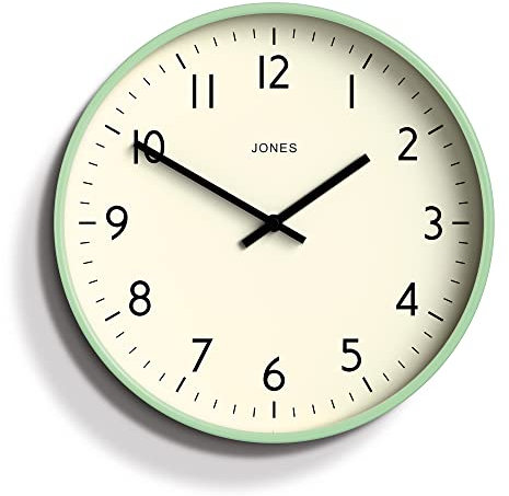 JONES CLOCKS® Studio wanduhr | Modern runde Stil | 30 cm | Neo Minzgrün | Leicht ablesbare Zahlen | Vielseitiges Design für küche, Wohnzimmer oder büro
