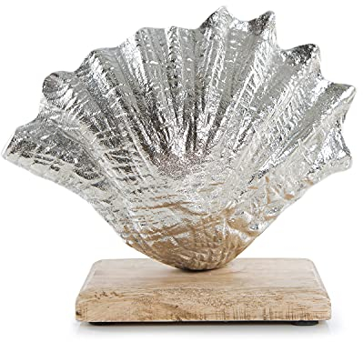 Logbuch-Verlag Deko Muschel Geschenk mediterran Metall und Holz - Dekofigur Badezimmer Dekoration Silber Reisen 18 cm