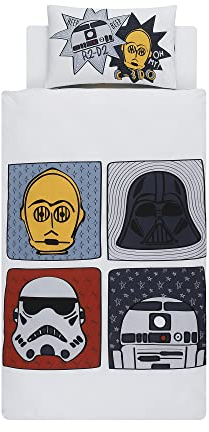 Disney Home Star Wars wendbares zweiseitiges Bettbezug-Set, Mandolorian-Yoda, 100 % Baumwolle, Einzelbett, 2-teilig, 135 x 200 cm + 50 x 70 cm