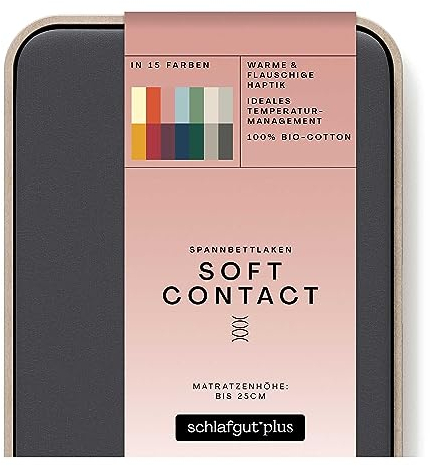 schlafgut Soft Contact Spannbettlaken bis 200x200cm, Grey Deep aus 100% Biobaumwolle wärmend