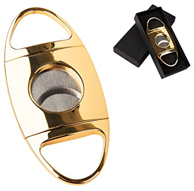 FRUHLING Klassischer Zigarrenschneider mit Doppelklinge Edelstahl Zigarrenabschneider Zigarrenschere Zigarren Cutter Taschen Zigarrenwerkzeug für die Meisten Zigarren(Gold)