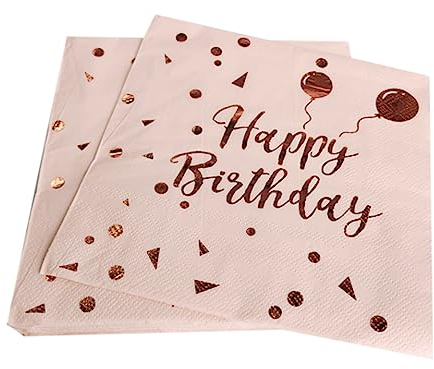 60 Stück Rosa Servietten Geburtstag - Rosegold Druck Happy Birthday Servietten, 33 * 33cm Pink Servietten für Geburtstag Valentinstag Hochzeit Flitterwochen Taschentücher Tischdekorationen