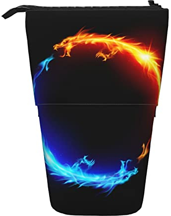 MOLIAE Federmäppchen, Gothic, schwarze Rosen, bedruckt, Teleskop-Federmäppchen, für Schule und Büro, Feuer- und Eisdrachen, Einheitsgröße