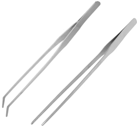 MEMOFYND Pinzas profesionales de acero inoxidable, pinzas dentadas curvas precisas, codos y cabeza recta 27 cm, adecuadas para cocinar alimentos, trabajos industriales y alimentación animal.