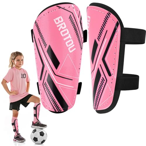 BROTOU Shin Guards Soccer Kids 2-18, Youth Soccer Shin Guards, Adjustable Straps Shin Pads Protection Equipment with Ankle and Leg Calf Protection (XS, Pink)