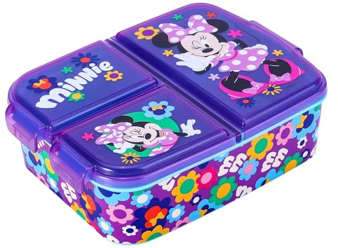 Minnie Mouse Kids Lunch Box with Compartment - BPA-Free Bento Boxes | Rectangular School & Travel Food & Snacks Box, Officially Licensed Cute Plastic Sandwich Container for Boys & Girls