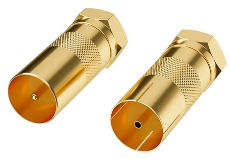 Mygatti 2 Stück Antenne Adapter als Set Vergoldet-1 x F-Stecker auf Antennenstecker IEC und 1 x F-Stecker auf Antennenbuchse IEC,Hochwertiges Adapter-Set für Koax Antenne Verbinder Kupplung