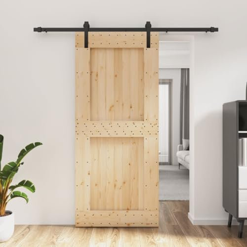 TREISL Schiebetür für den Innenbereich mit Hardware-Set, 90 x 210 cm, Massivholz, Kiefer, Innentüren, Zimmertür, Holz, Schiebetür für Schlafzimmer, Küche, Scheune, platzsparendes Design